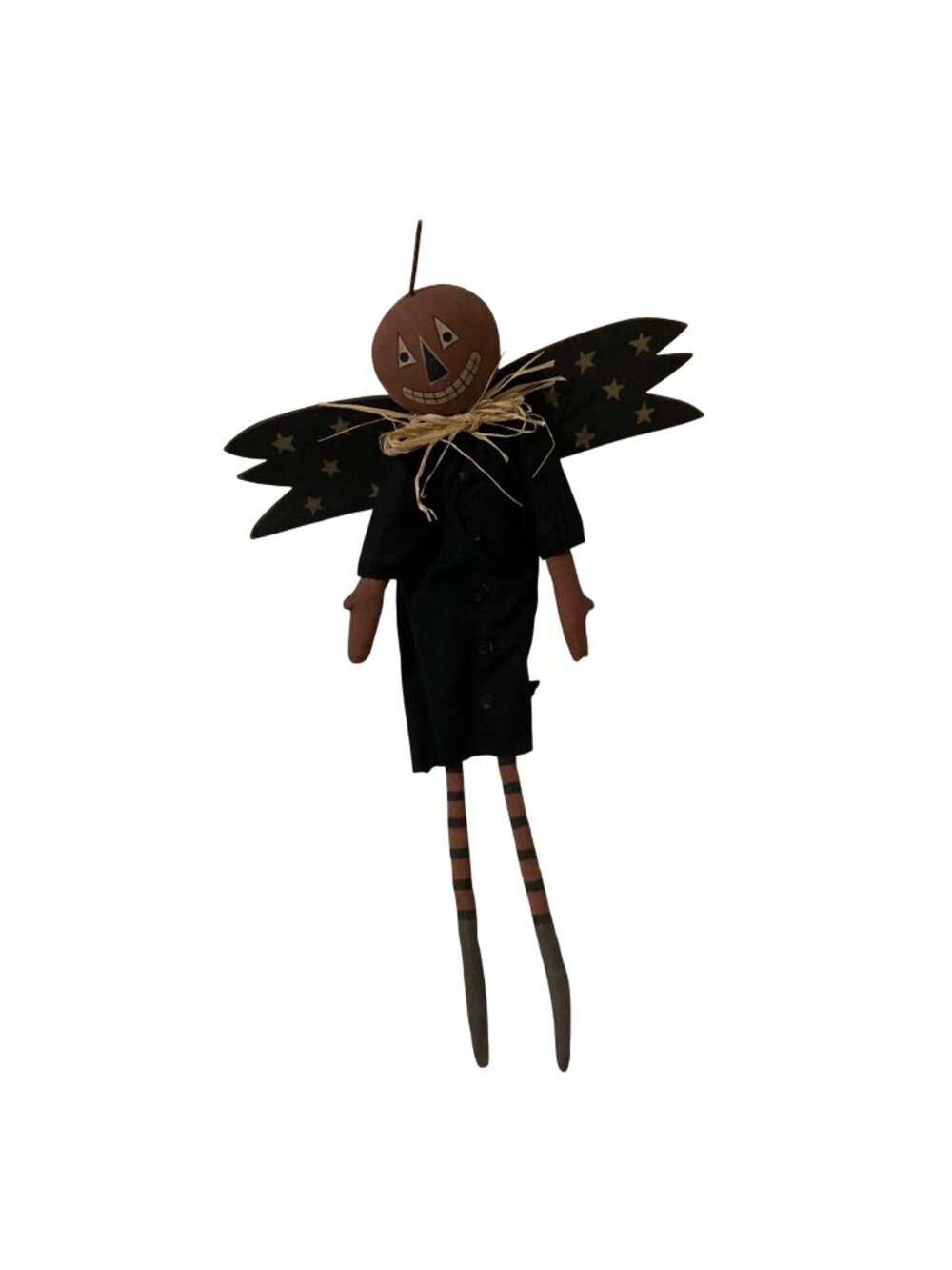 Vintage Halloween Primitive Pumpkin Head Hanging Angel Doll